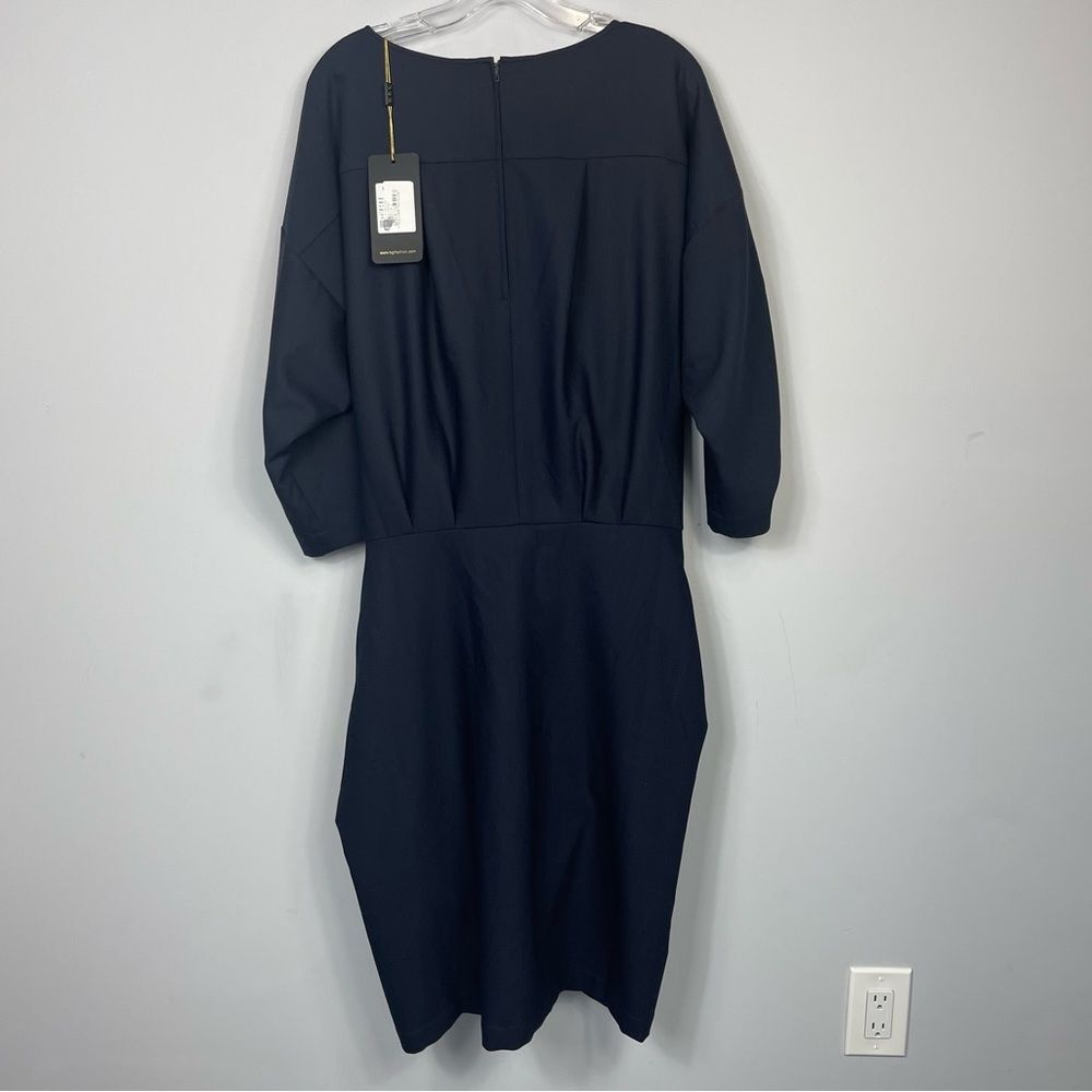 BGL Belong Genteel Navy Wrap Dress Boatneck Midi Knee Length Belted Work Dress S - Picture 4 of 16